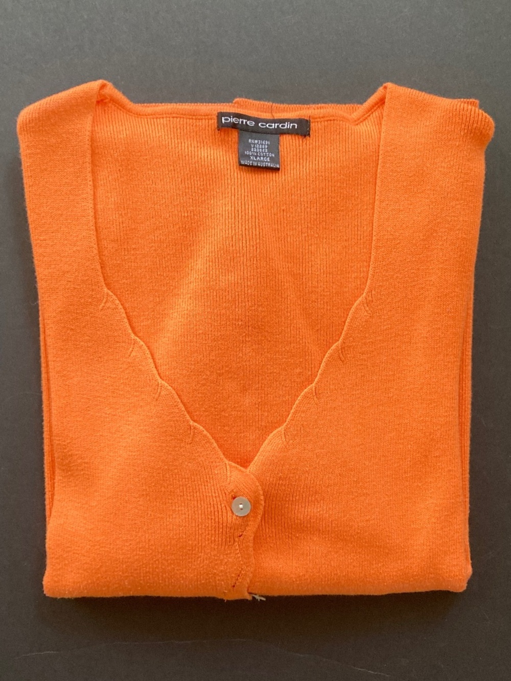 Pierre Cardin Vintage Long Sleeve cardigan Sweater/100% Cotton/Bright Orange/XL